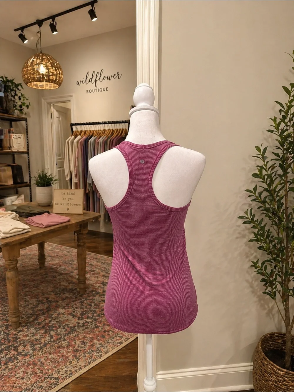 Lululemon Size 6 Purple Striped Racerback Tank Athletic Workout Top